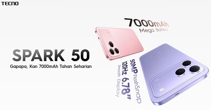 Tecno Spark 50 Resmi Meluncur di Indonesia, HP Rp1 Jutaan dengan Baterai 7000mAh dan Fitur AI
